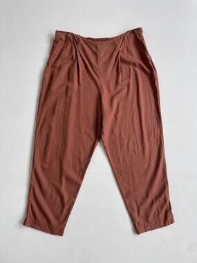 Vtg 90s Clay Brown Linen Rayon Pants / Nipon Studio / US 24 W / Plus Minimalist